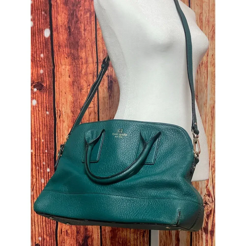 Kate Spade Southport deep teal leather satchel bag crossbody strap minor flaws